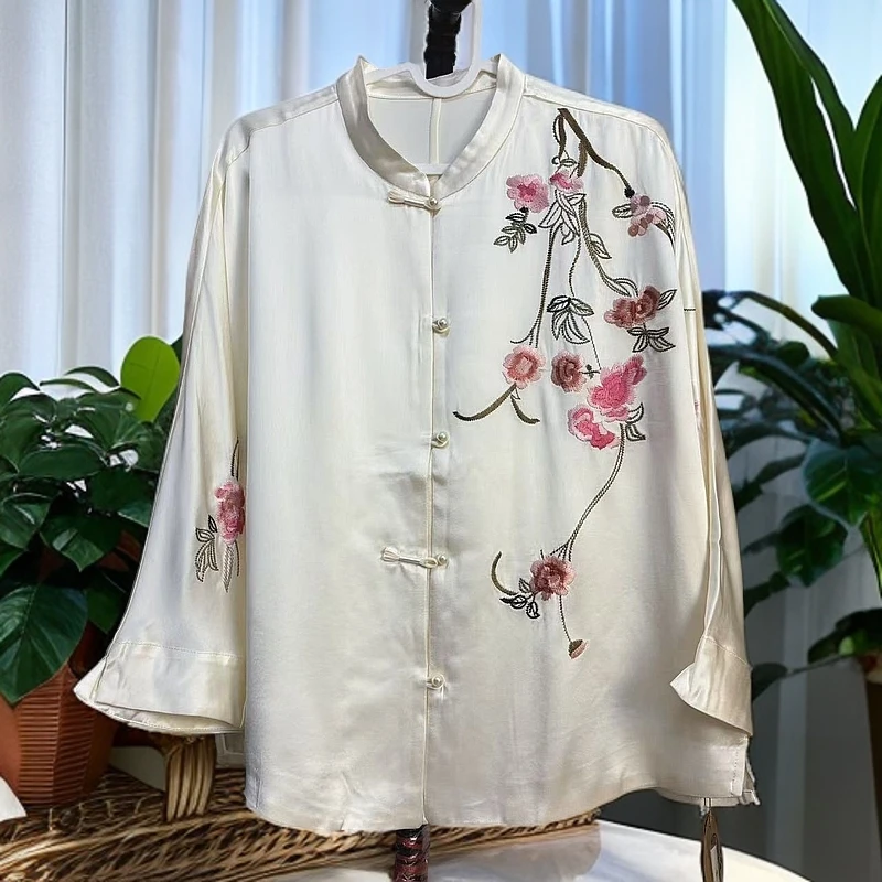 （89~199）新款醋酸刺绣蝙蝠袖宽松版型立领对襟新中式外套