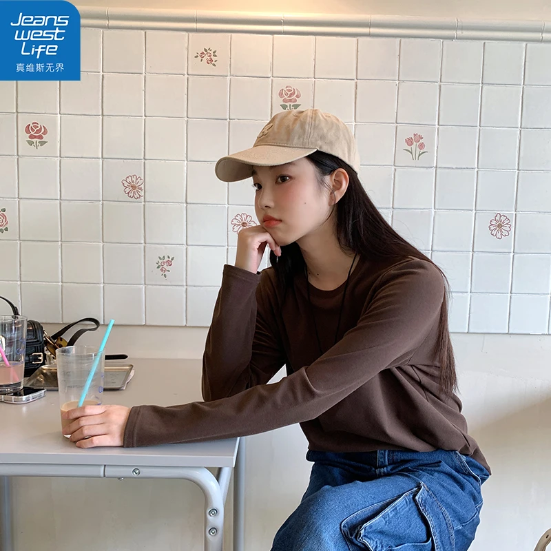 真维斯无界女士260g薄绒打底T恤秋季内搭基础款休闲百搭柔软上衣