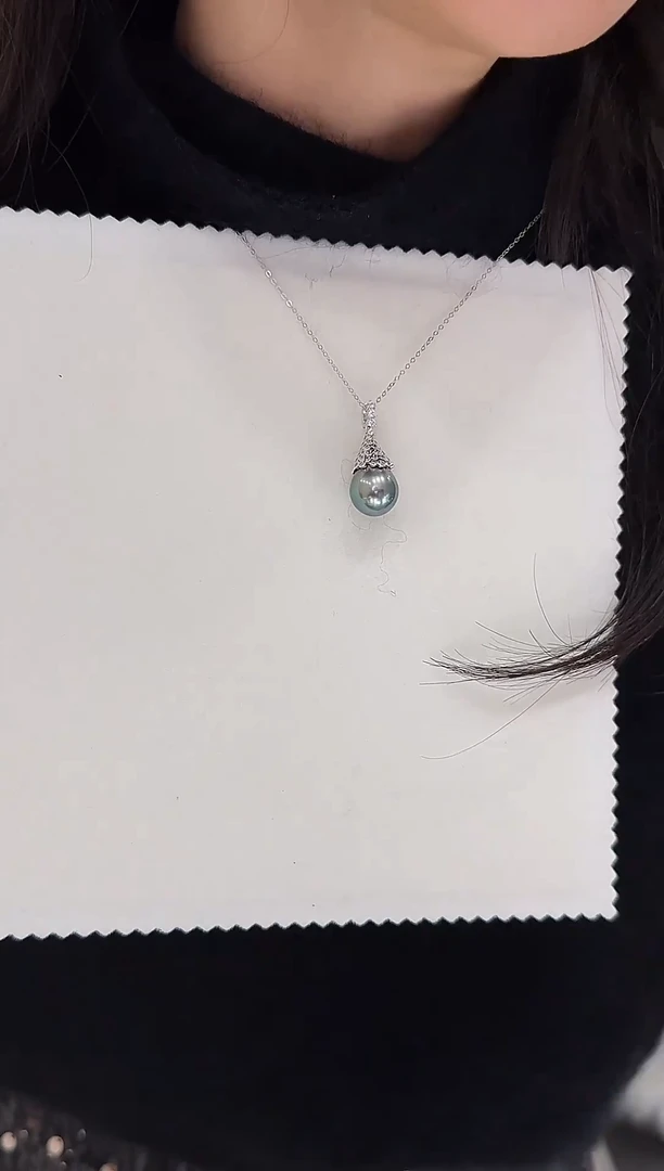 银S925镶嵌吊坠(赠链)海水珍珠海水大溪地黑珍珠吊坠