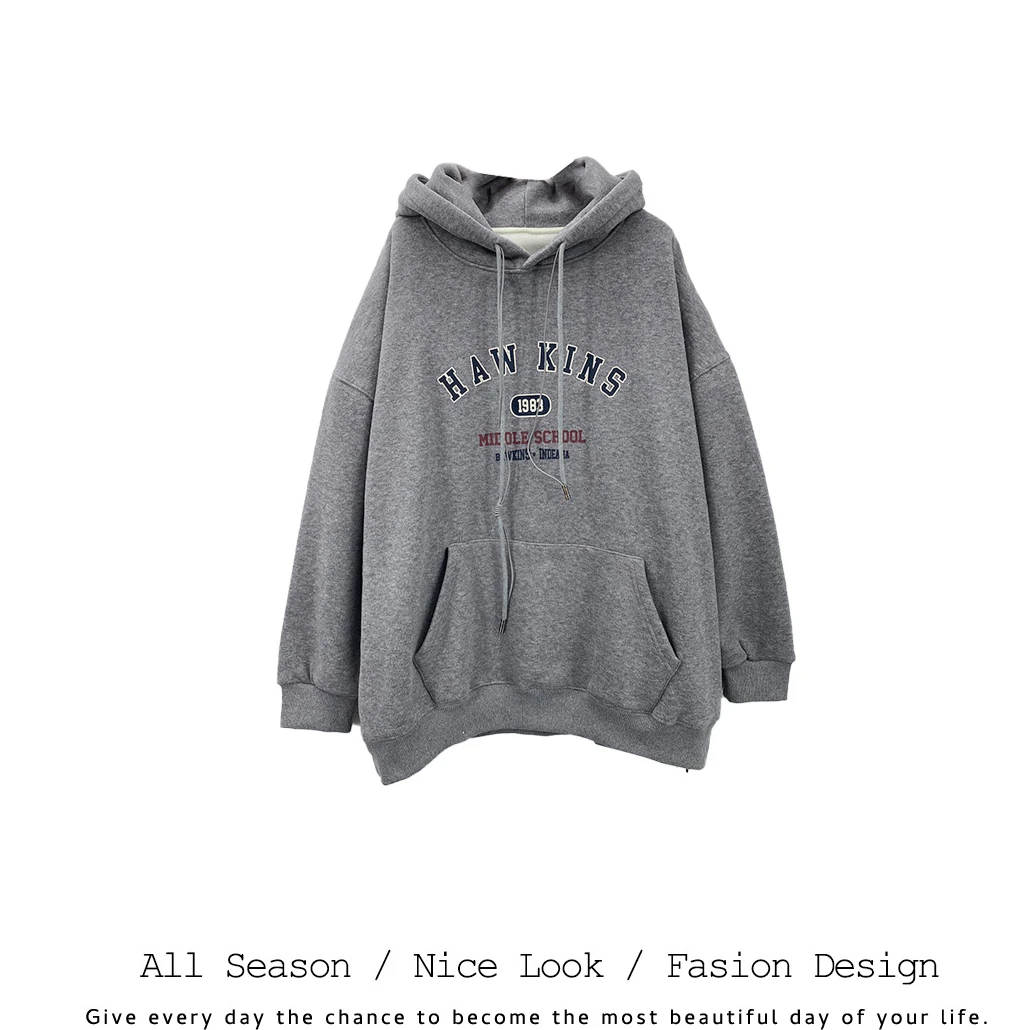 765   欧货时尚灰色字母印花连帽加绒宽松百搭卫衣    款号#839#