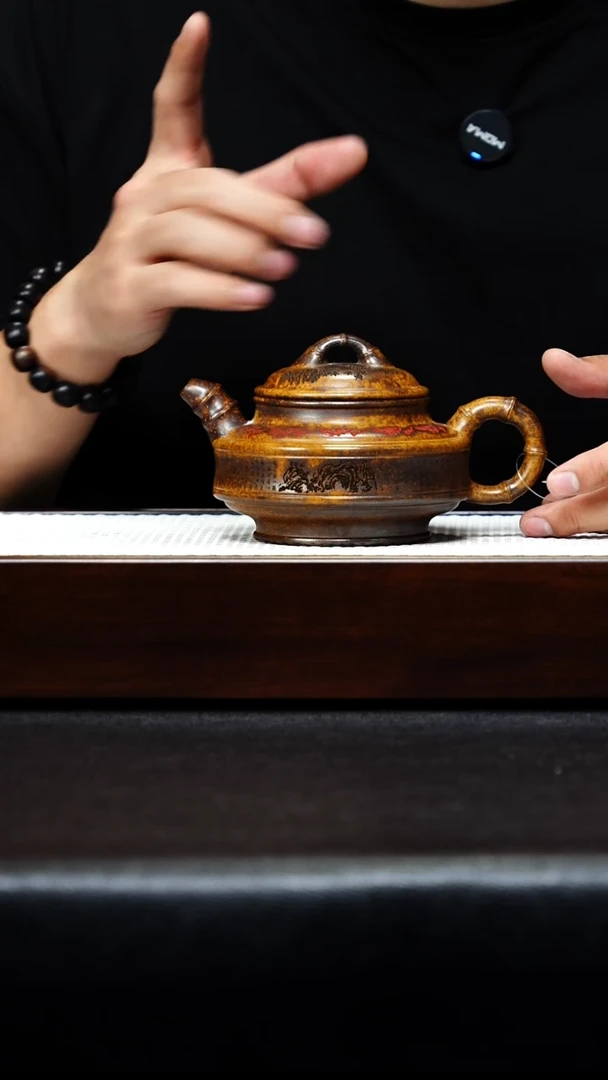 茶壶紫砂宜兴紫砂 双线竹鼓 龙骨金砂 李志刚 h165