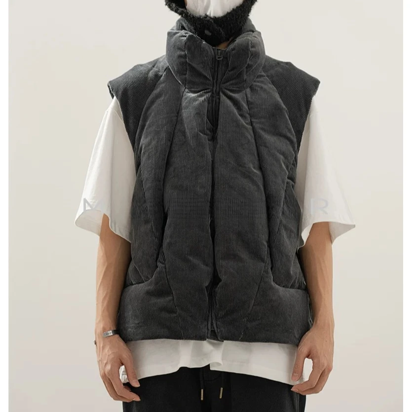 秋冬加厚保暖拉链拼接日系潮流灯芯绒立领龟背马甲510001