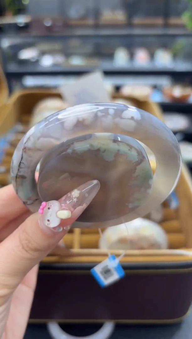 未镶嵌手镯石英质玉29(55圈赠送镯心)水墨花纹