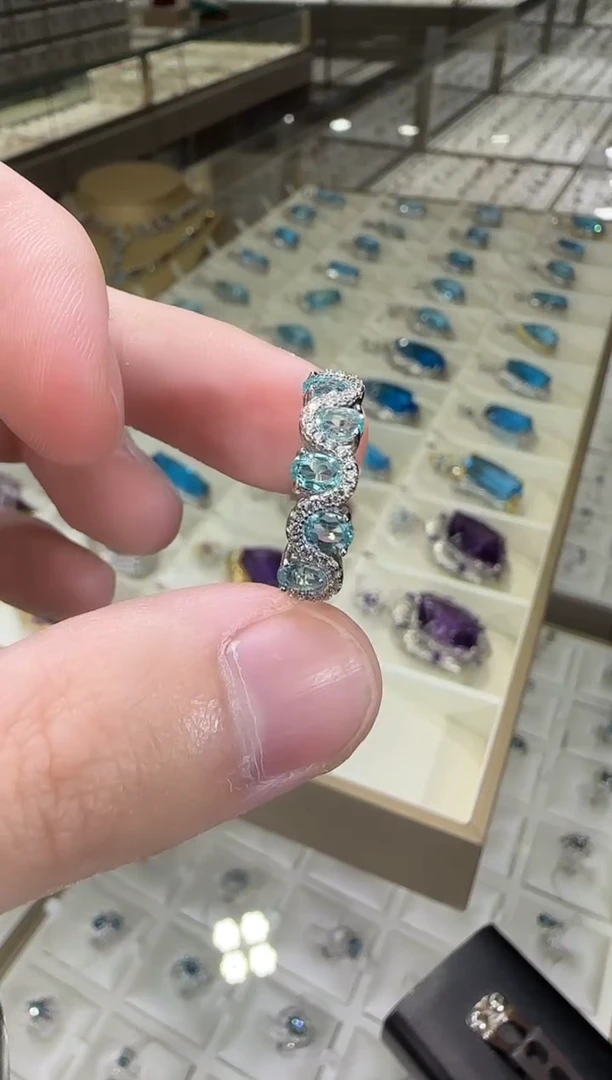 银S925镶嵌磷灰石戒指3*6mm简约款