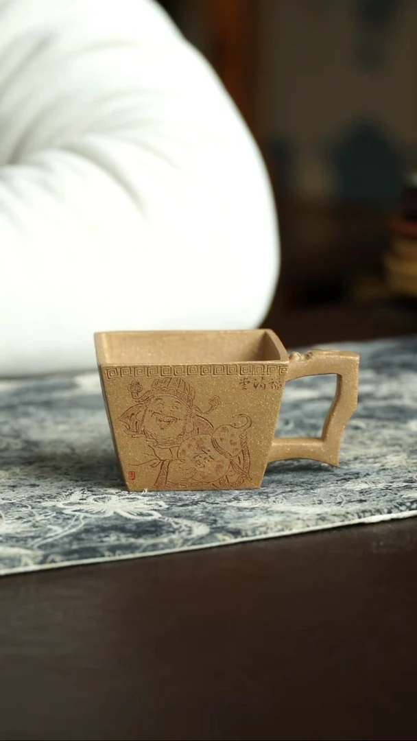 茶杯紫砂49号 新品特惠 福禄双全四方把杯 宜兴紫砂原矿作品