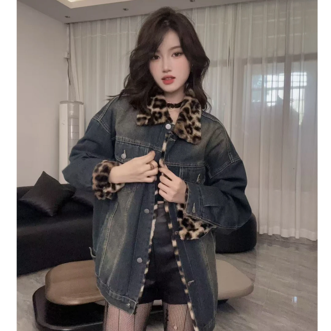 【Y&YI JIN 年终清仓】小众美学设计款豹纹牛仔外套