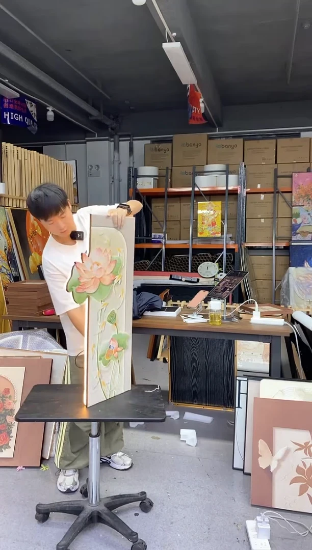 带灯款高70宽40莲花带灯会亮装饰画