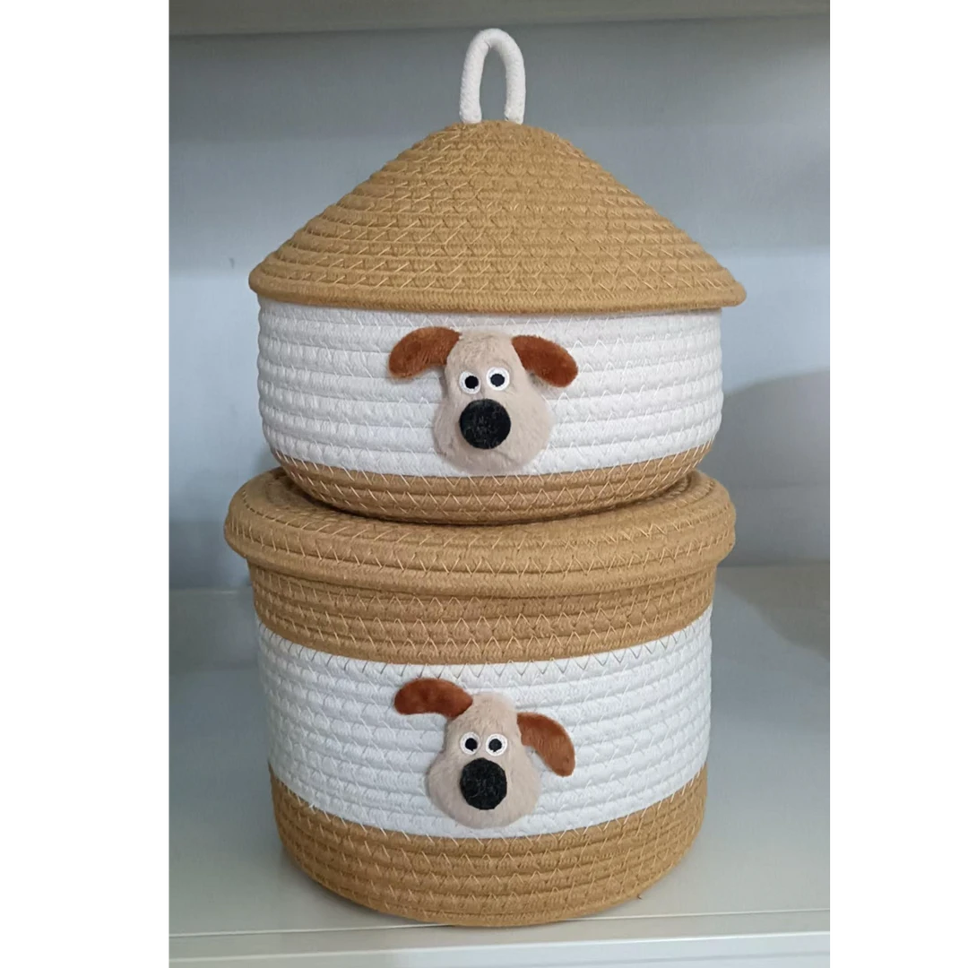 棉绳手工简约卧室家用客厅卡通小狗一套收纳