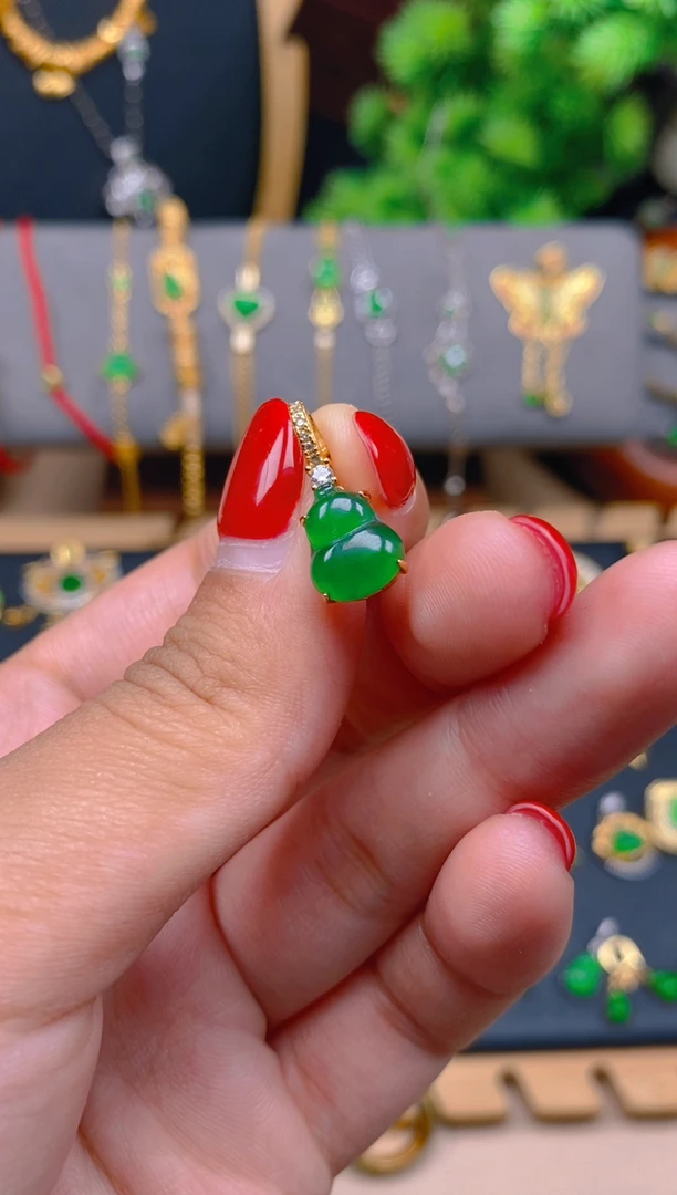 吊坠(不含链)银S925镶嵌翡翠葫芦万能扣