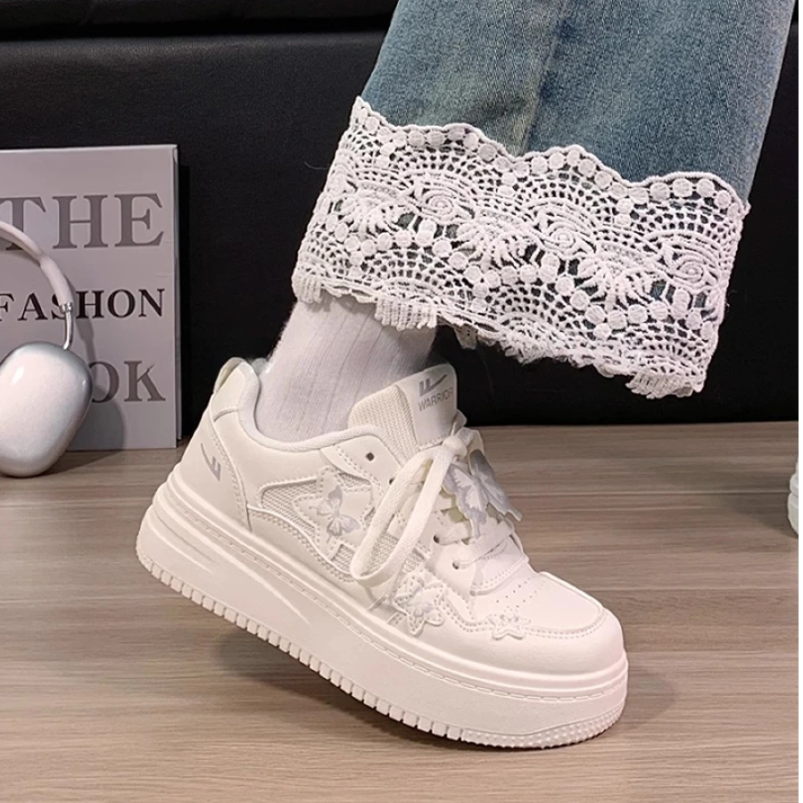 回力小白鞋女爆改可爱蝴蝶休闲板鞋女厚底增高配裙子原创学生百搭