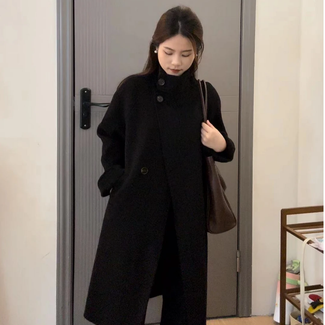 【反季】小个子定制韩系双面时尚气质立领中长款女羊毛外套大衣