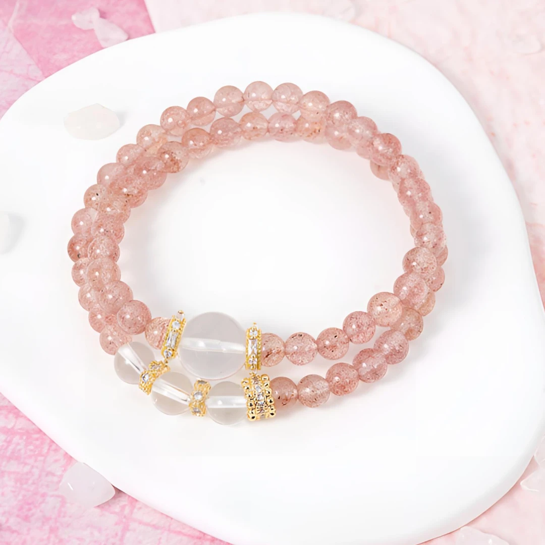 【桃花朵朵】双圈8m草莓晶 草莓晶+10m白水晶+星光粉晶多样性发一