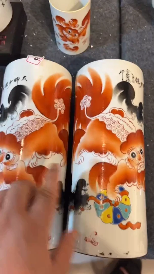 摆件瓷摆件瓷摆件瓷摆件五彩绣球帽筒