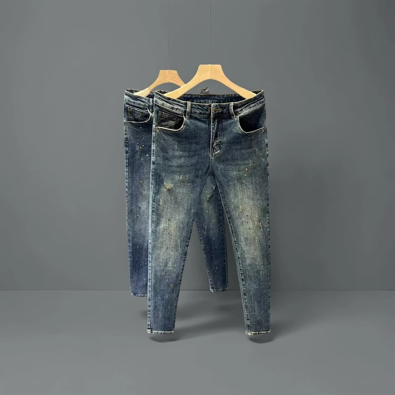 秋冬牛仔裤男2025年新款水洗简约刮烂修身小脚韩版潮流百搭九分裤