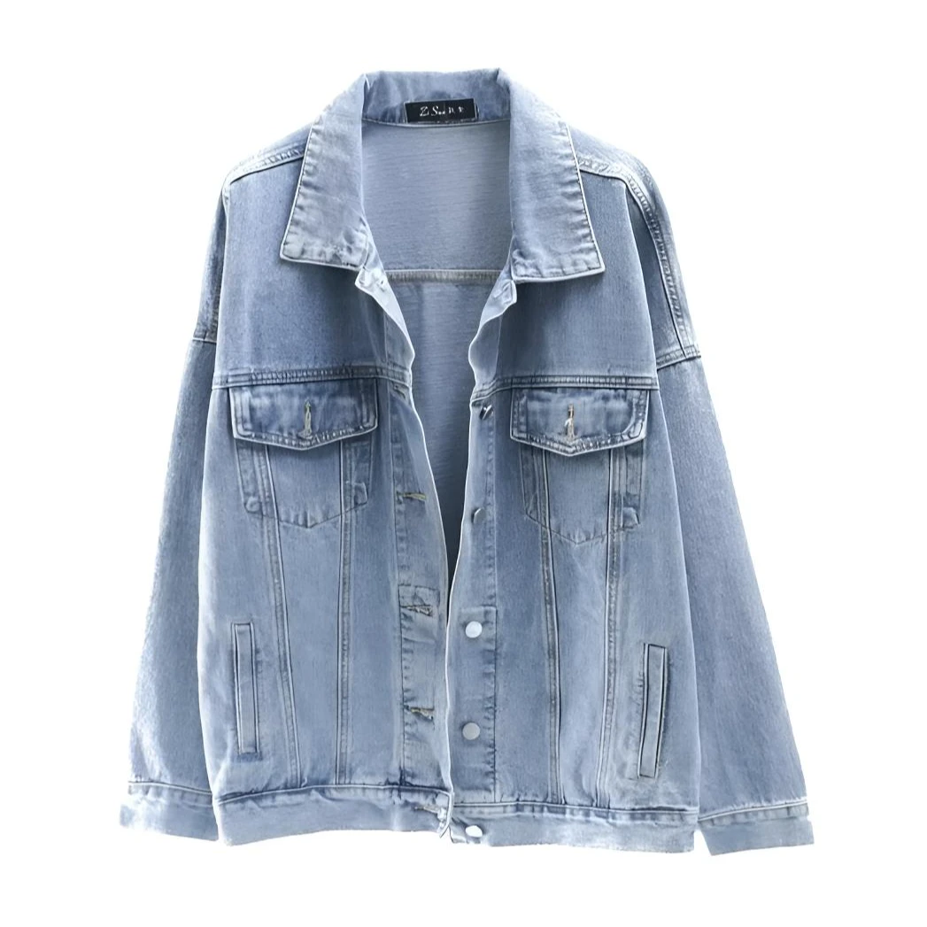 韩系高端长袖休闲牛仔外套春秋2025款宽松百搭牛仔夹克上衣