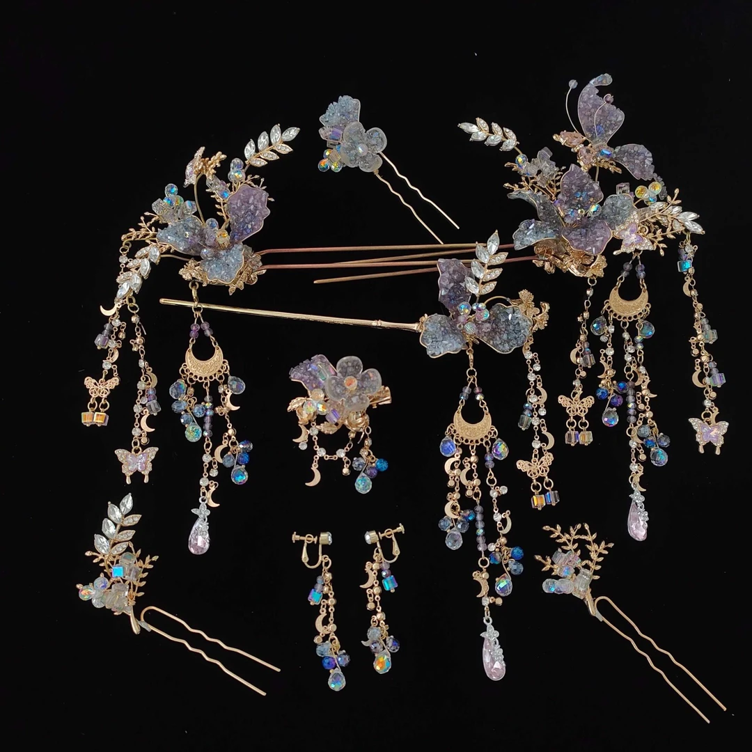 合金婚庆饰品 2025新款手作原创新娘饰品“紫月星河” 爆款322