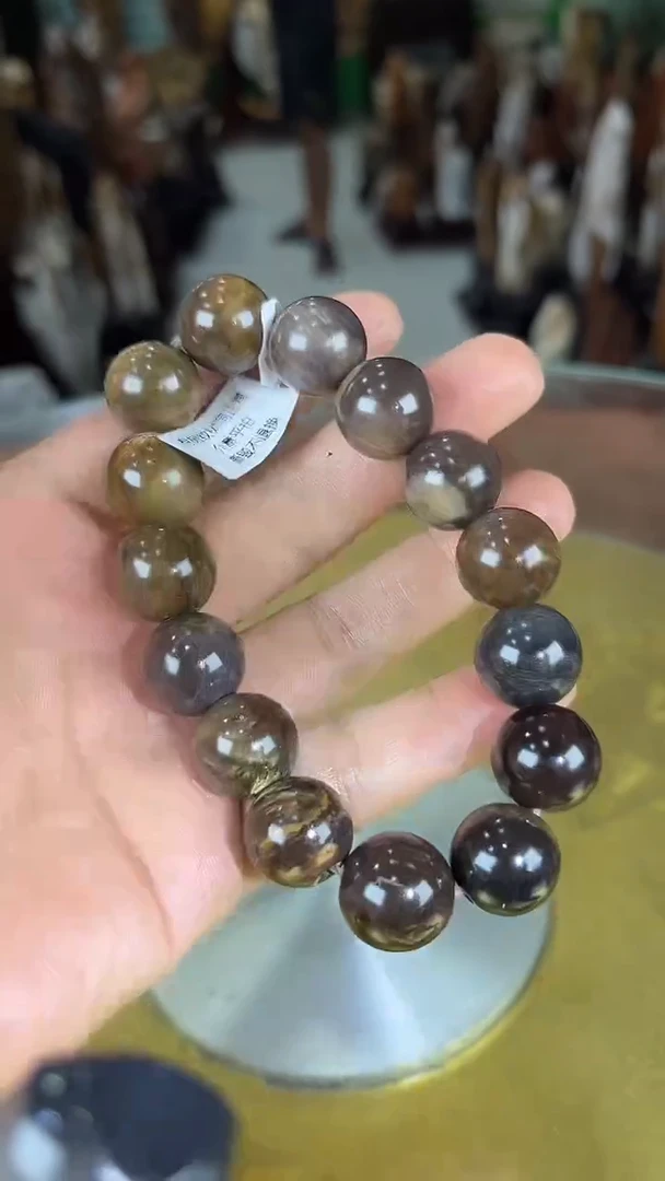 未镶嵌珠宝奇石硅化玉缅甸天然树化玉手串