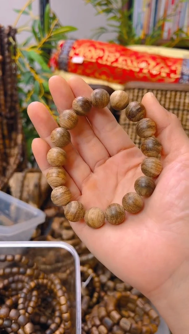 沉香手串点*哥达拉干天然野圆珠单圈