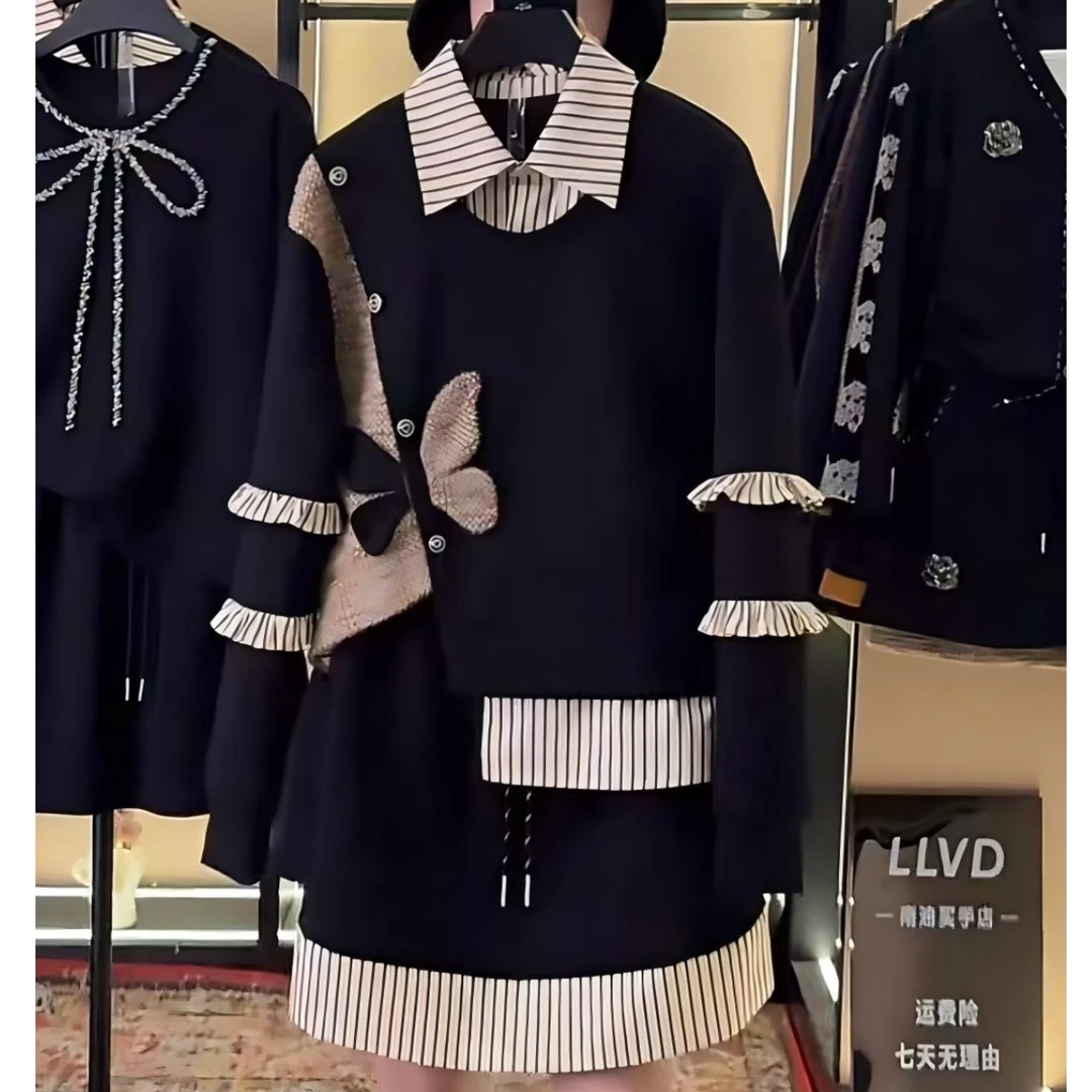 LLVD-B279【加绒】秋季新品<重工系列>长袖卫衣翻领重工套装两件套