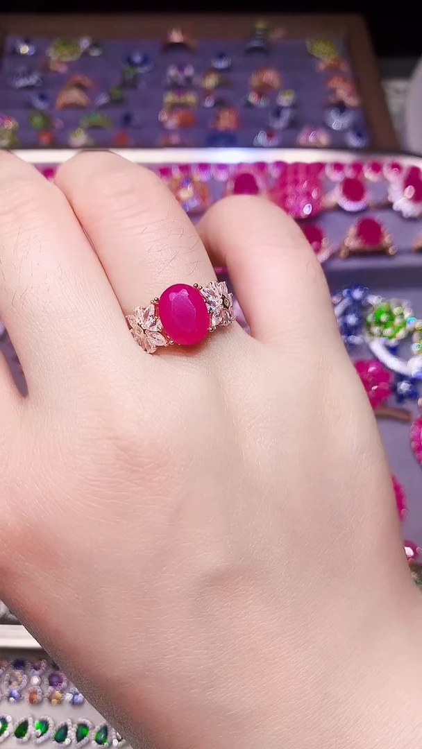 银S925镶嵌戒指红宝石...