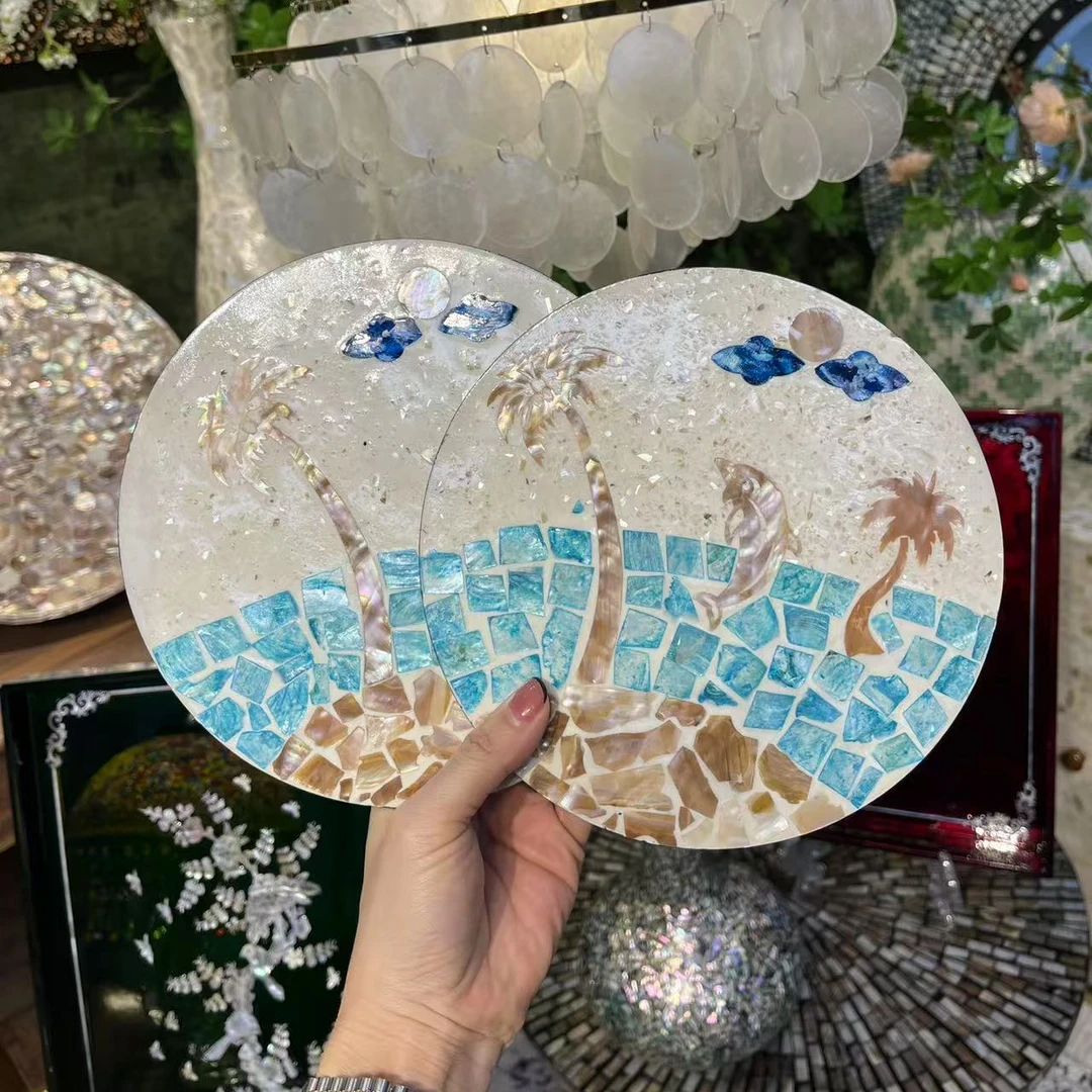 T买一送一纯手工镶嵌天然贝壳杯垫餐垫直径19CM