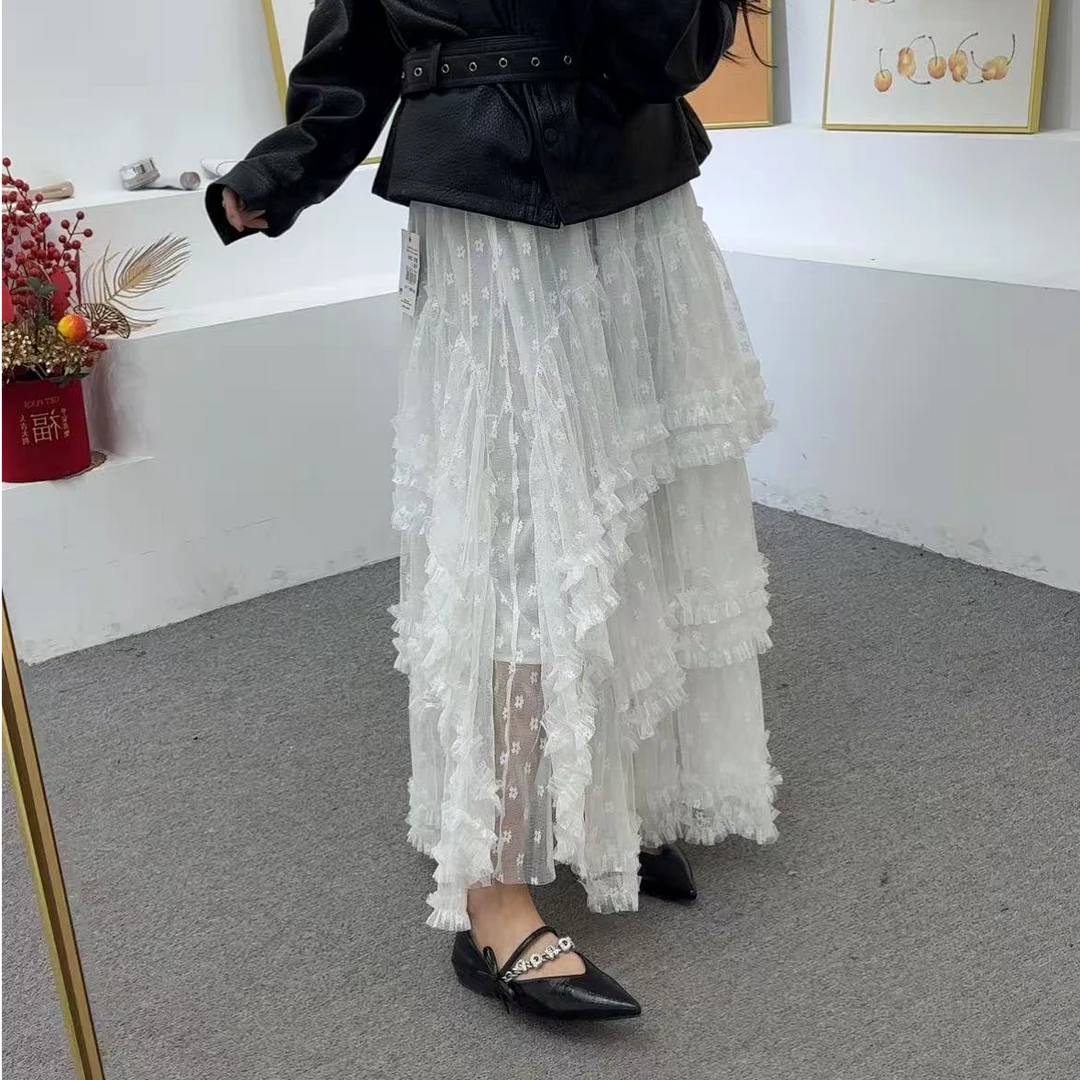 2025春季新法式蕾丝半身裙蛋糕裙女春季减龄高腰蓬蓬裙长裙纱裙子