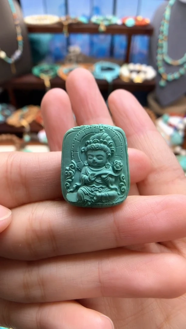 未镶嵌绿松石挂件高瓷精工渡母雕刻件