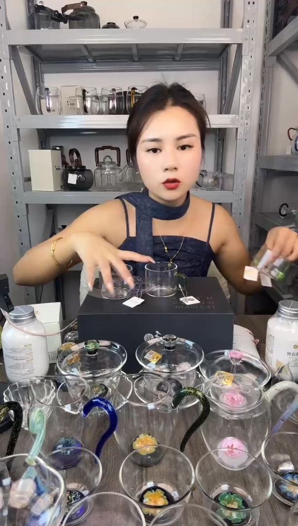 水晶玻璃无盖款禾器 清禾杯一对  墨绿色