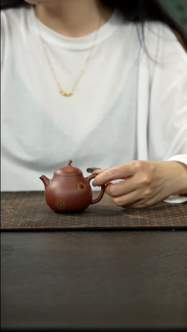 茶壶紫砂珐琅彩清水泥茄瓜110cc