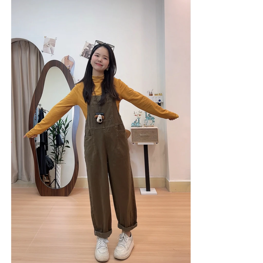 （朵朵家）小个子宽松百搭牛仔背带裤秋季新款