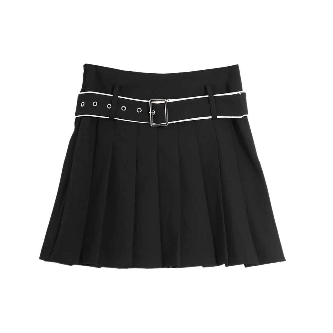 【专场PO价】西町村屋运动风撞色百褶短裙(含腰带)AB8401001