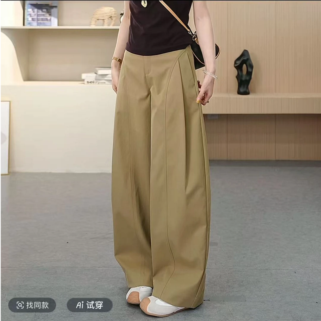 贝斯裤~潮流侧压褶阔腿裤~秋季新款宽松阔腿裤时尚女裤子