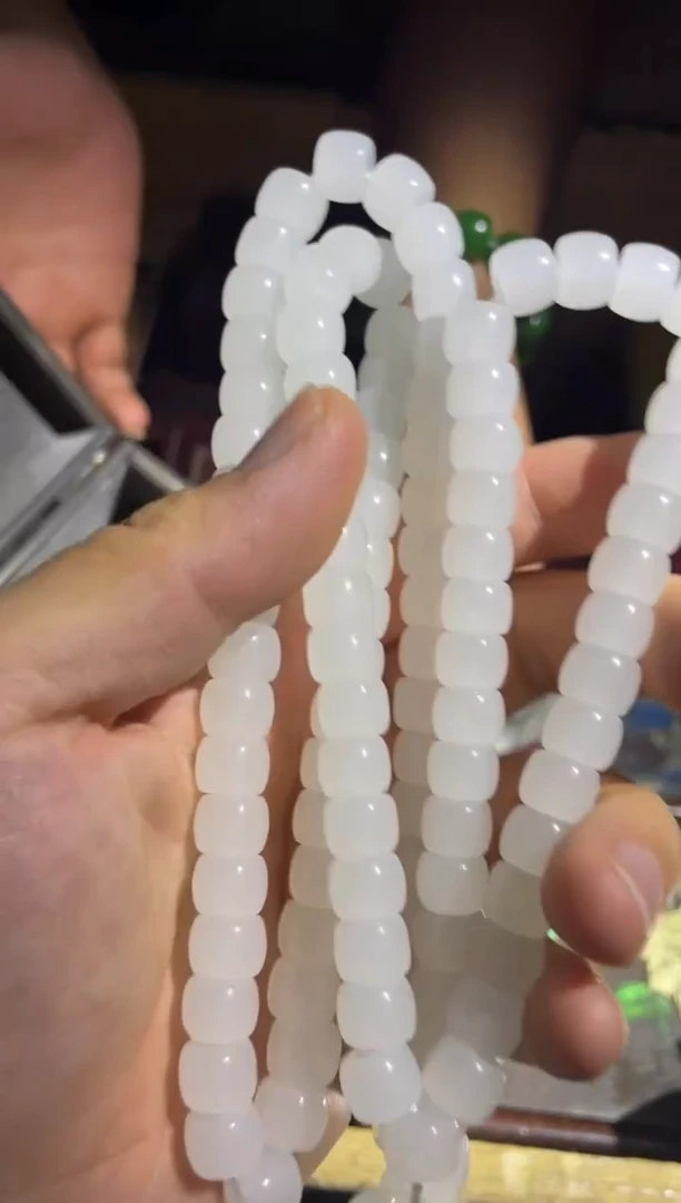 和田玉未镶嵌颈饰白玉老型珠108 项链1件