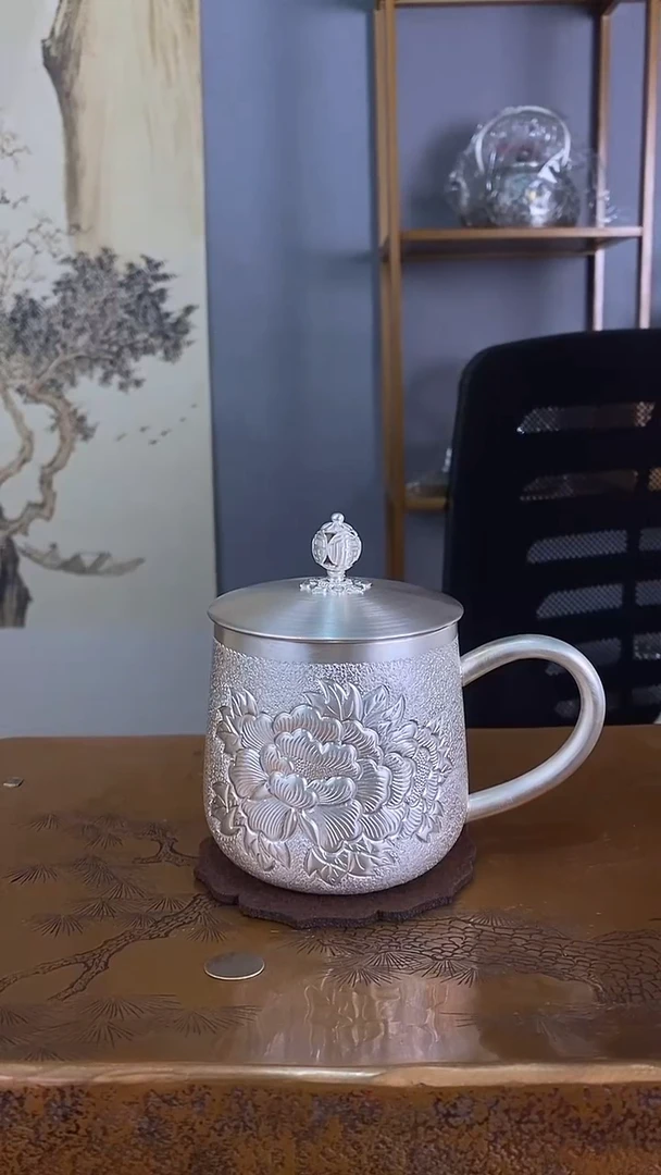 不二银工牡丹马克杯