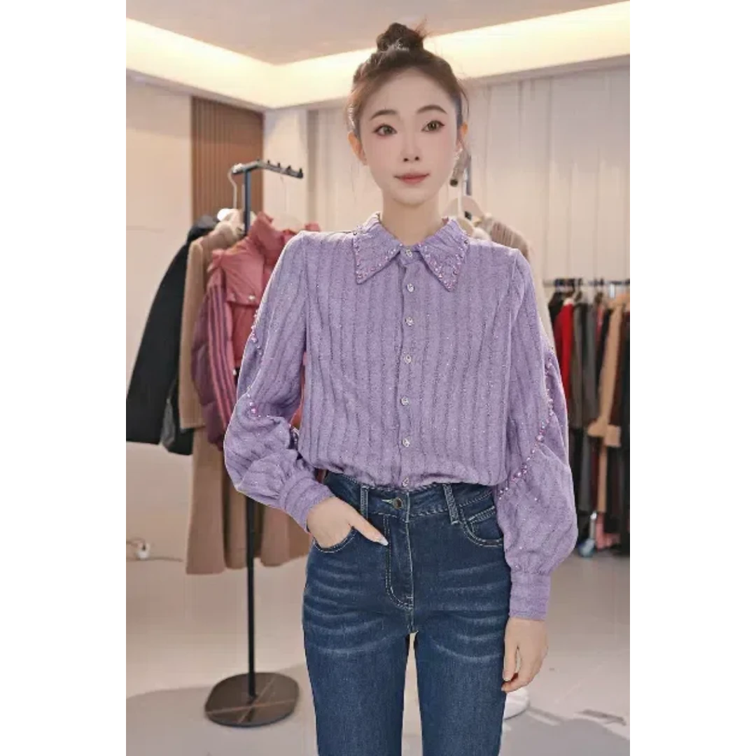 简约气质翻领女秋冬季新款慵懒风内搭上衣