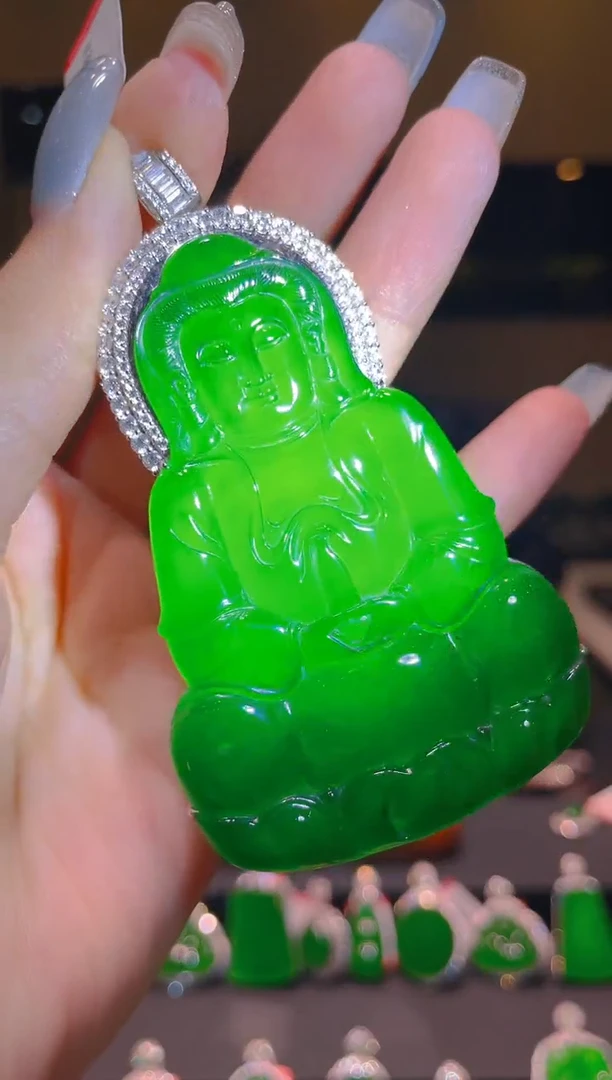 翡翠18K金镶嵌吊坠(不含链)A30