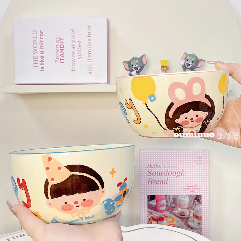 A【家有儿女】6英寸面碗2个装陶瓷饭碗釉下彩家用可爱碗餐具米饭碗