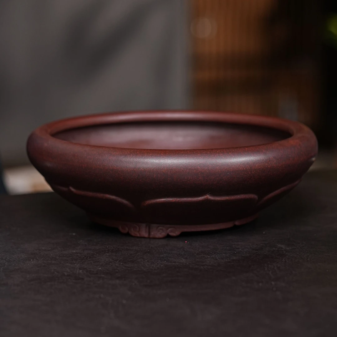 当代宜兴原矿紫砂古红泥莲花茶洗缸水洗1034