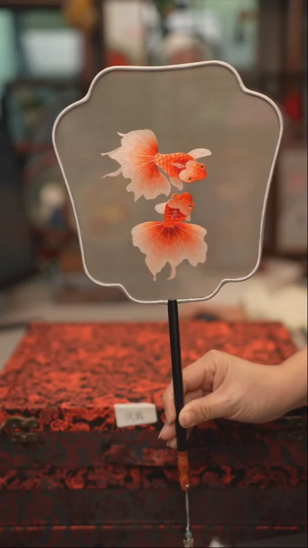 扇子团扇 绣花双面非遗