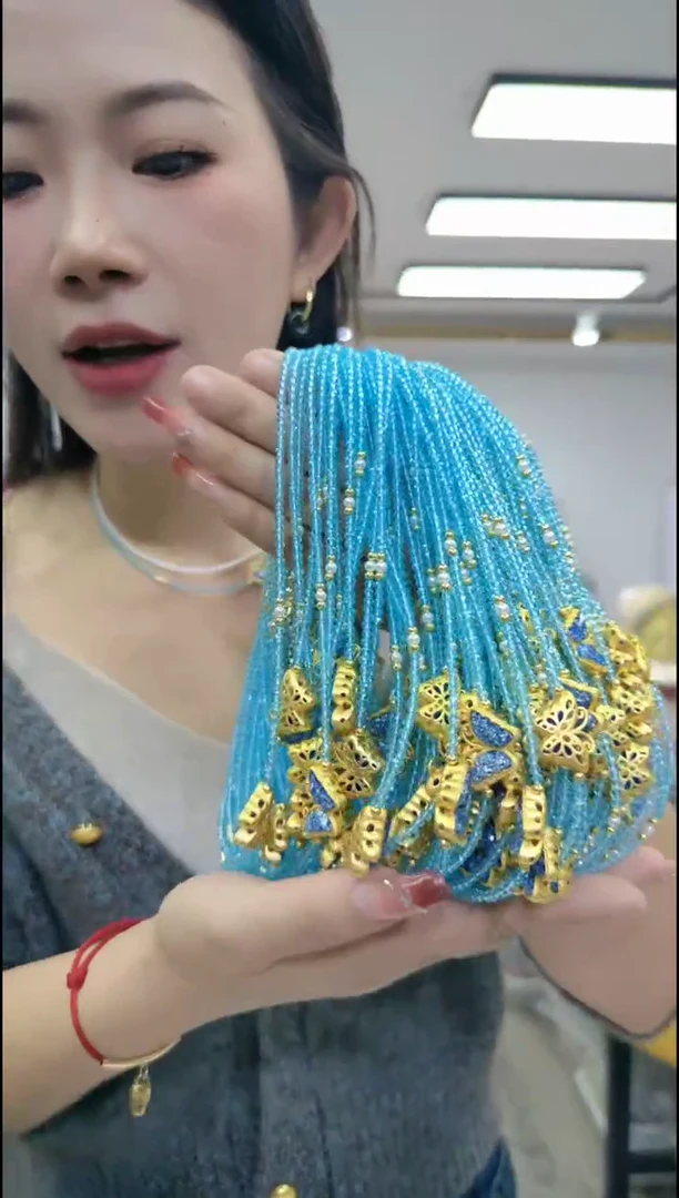 【闪购商品】尖晶石颈饰合金1315蓝尖晶蝴蝶项链