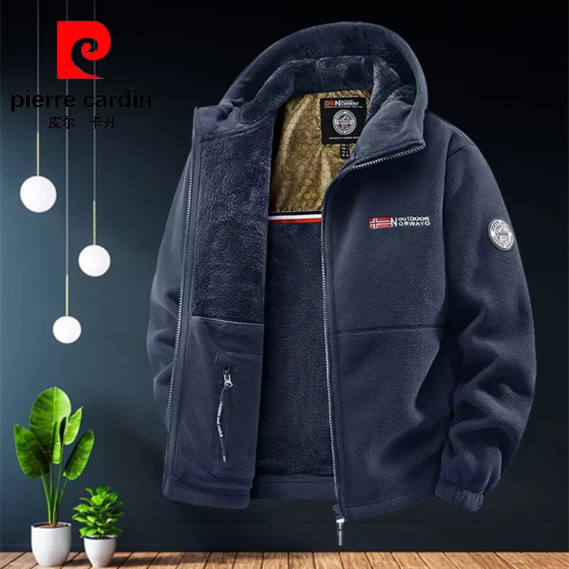 皮尔卡丹秋冬季大码男士加绒加厚保暖抓绒衣上衣男装户外休闲双面
