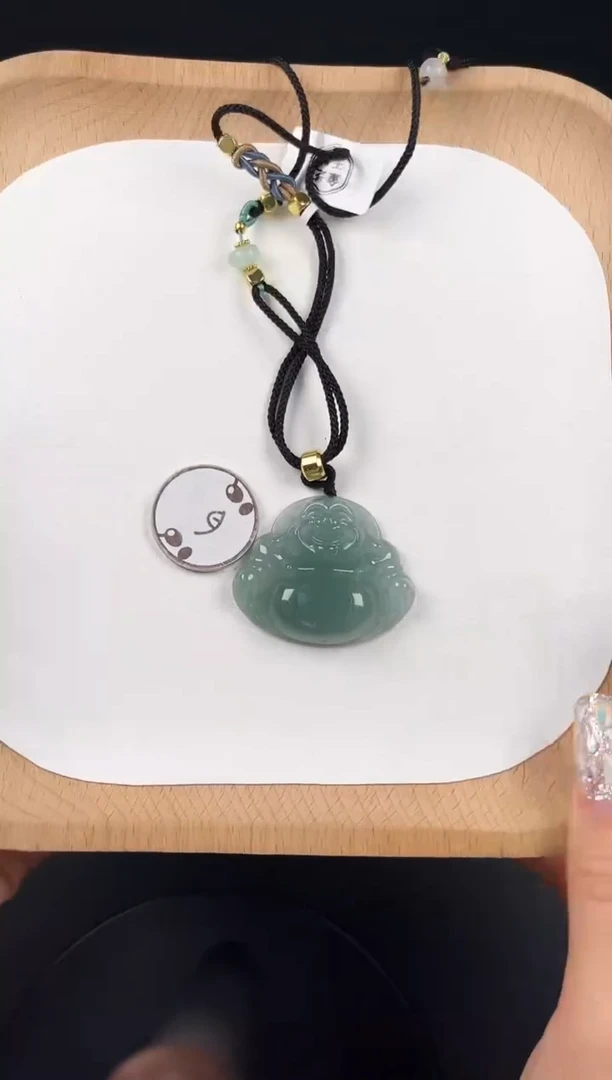 颈饰未镶嵌翡翠LH043冰绿中佛+送同款绳子+孤品