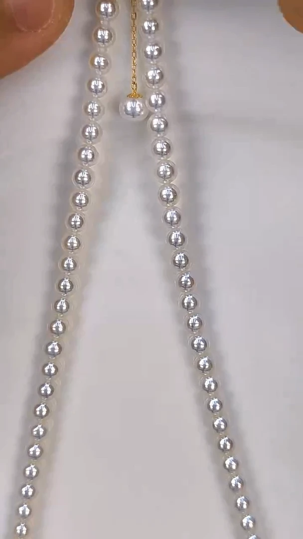 淡水珍珠18K金镶嵌项链3-4