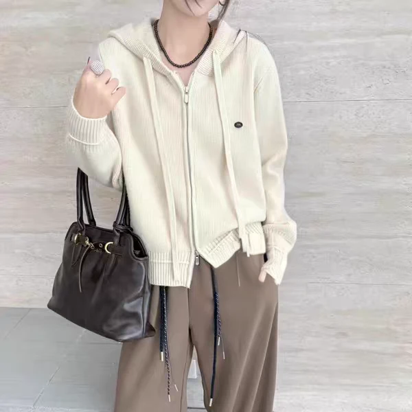 【静姐家】122时尚连帽休闲宽松女针织连帽开衫上衣