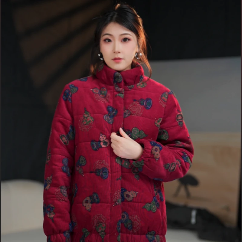 盘扣中老年女装加绒加厚冬季棉衣常规款复古民族风