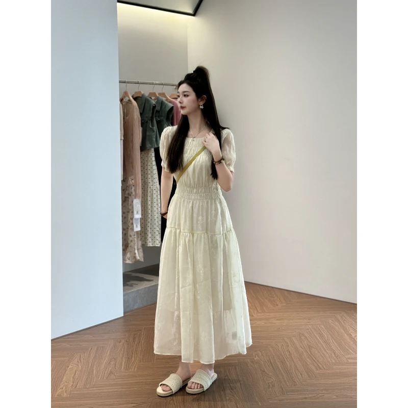 宿慕夏季连衣裙气质显瘦褶皱短袖连衣裙F8600H小雨女装洋气通勤