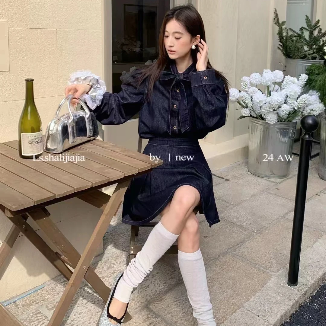 胖MM春季时尚百搭牛仔裙套装