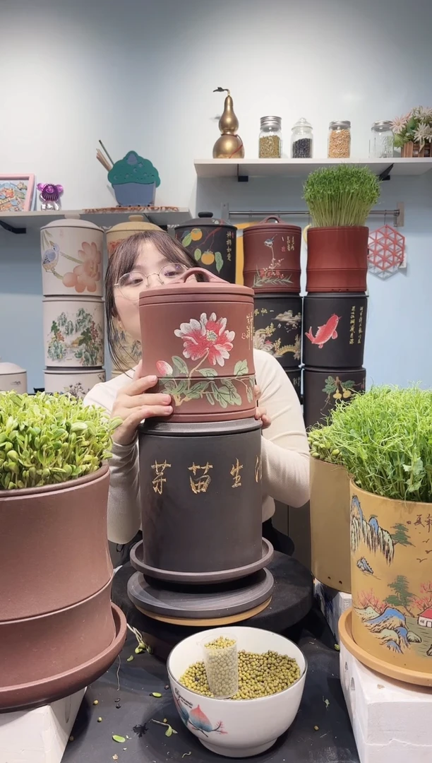 【微瑕】富贵吉祥 牡丹花 红泥竹节+紫砂托盘