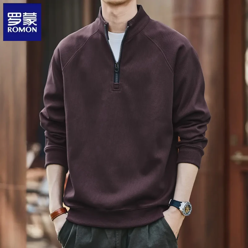 罗蒙美式复古立领长袖卫衣男士秋冬新款潮牌宽松polo衫半拉链上衣