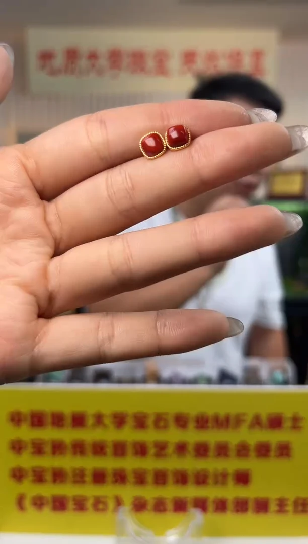 南红玛瑙银S925镶嵌耳饰精品南红玛瑙方形耳钉S925银